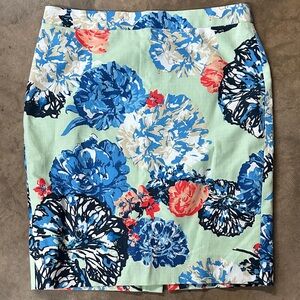 J. Crew Blue and Red Floral Pencil Skirt